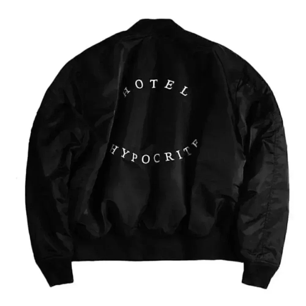 Hotel Hypocrite Full-Zip Bomber Jacket, Black Crew Neck – Medium